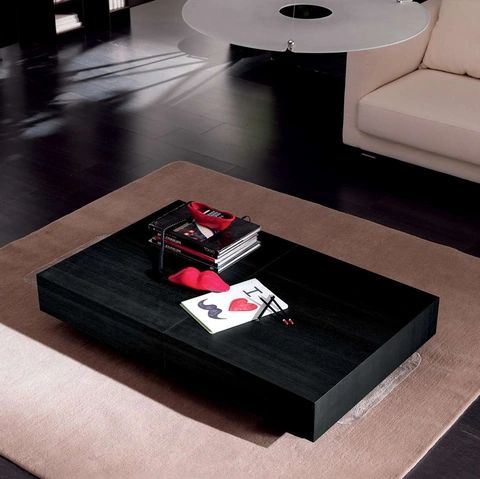 Tavolino trasformabile Box in legno di Rovere Wild Carbone di Ozzio