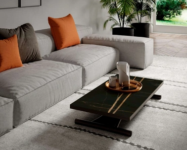 Tavolino trasformabile in tavolo da pranzo Mondial CR in marble glass di Ozzio