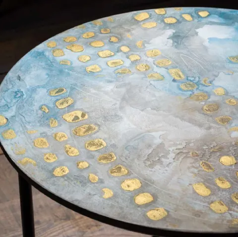 Tavolino rotondo in legno decorato Multi Moon Shell di MOS Design