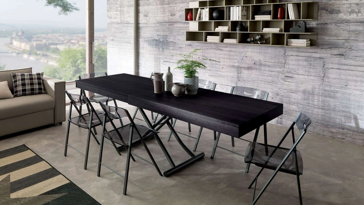 Tavolino trasformabile in tavolo da pranzo Newood in legno di Rovere Wild Carbone di Ozzio