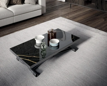Tavolino Trasformabile in tavolo Sydney CR Marble Glass Sahara Noir Lucido di Ozzio