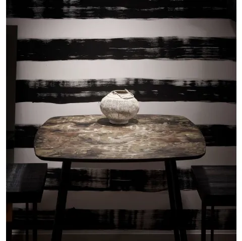 Tavolino quadrato in legno finitura grigio, marrone e ottone Tocs di MOS-Design