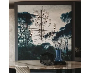 Lampada a sospensione in acciaio verniciato e paralume in cristallo fumè Poseidon di Cattelan Italia