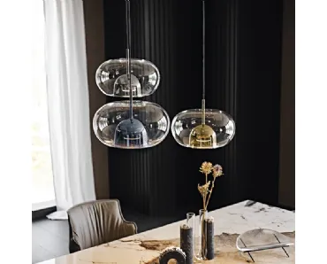 Lampada a sospensione con paralume in vetro borosilicato trasparente e calotta interna in vetro borosilicato verniciato Coimbra di Cattelan Italia