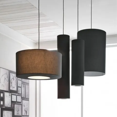 Lampada a sospensione di varie dimensioni in tessuto Tube di Adriani e Rossi