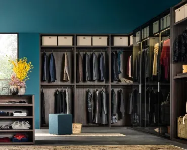 Armadio angolare Pivot con ante in vetro e alluminio di Giellesse