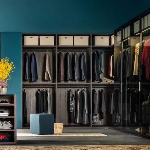 Armadio angolare Pivot con ante in vetro e alluminio di Giellesse