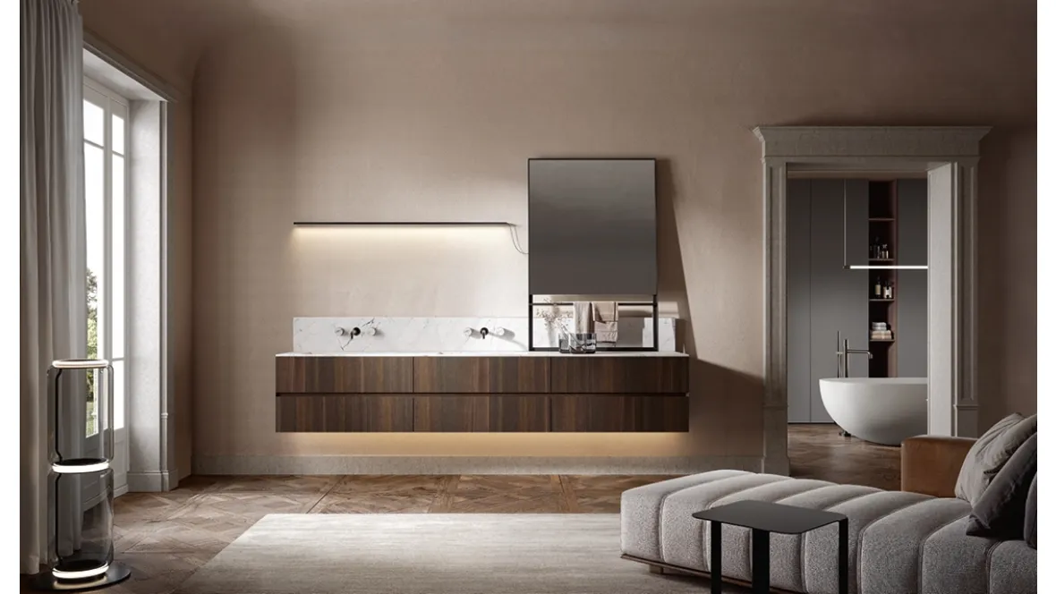 Mobile da Bagno sospeso Artemide 01 in rovere termotrattato di Edoné