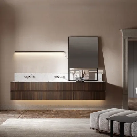 Mobile da Bagno sospeso Artemide 01 in rovere termotrattato di Edoné