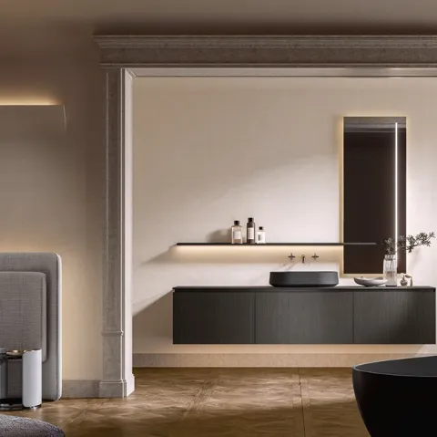 Mobile da Bagno sospeso Artemide 04 in nobilitato rovere timut di Edoné