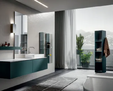 Mobile da Bagno sospeso in laccato pavone opaco Chrono 005 di Edoné