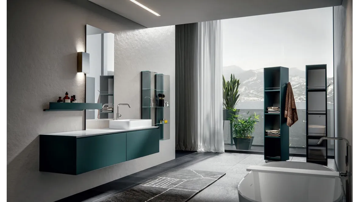 Mobile da Bagno sospeso in laccato pavone opaco Chrono 005 di Edoné