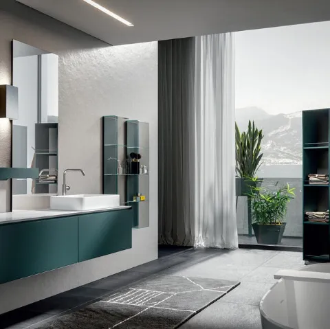 Mobile da Bagno sospeso in laccato pavone opaco Chrono 005 di Edoné