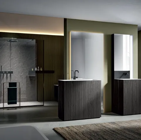 Mobile da Bagno a terra in Texture Veneziana Fuliggine con top integrato Chrono 38 3003 di Edoné