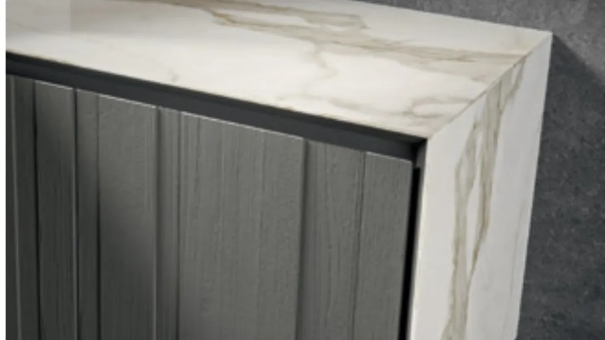 Mobile da Bagno sospeso in laccato opaco con top in laminam Calacatta Oro venato Crio 002 di Edoné