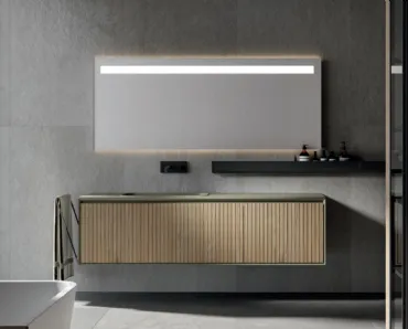 Mobile da Bagno sospeso moderno in rovere con texture Veneziana naturale Crio 003 di Edoné