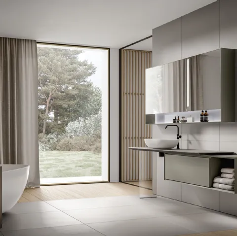 Mobile da Bagno sospeso Crio 2309 laccato opaco Talpa con top in Laminam Pietra Piasentina di Edoné