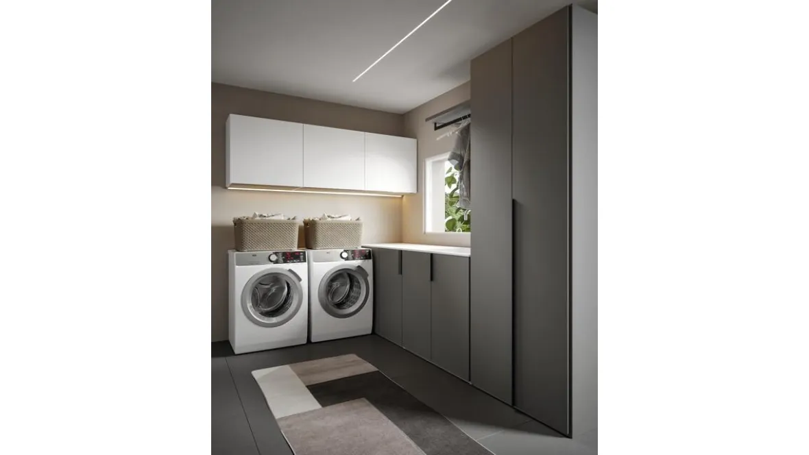 Mobile da Bagno per lavanderia Minerva 10 in melaminico Castoro e Bianco di Edoné