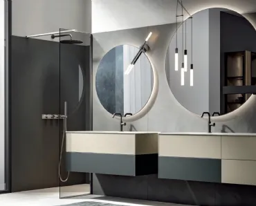 Mobile da Bagno sospeso in vetro extrachiaro laccato ecrù Enea 008 di Edoné