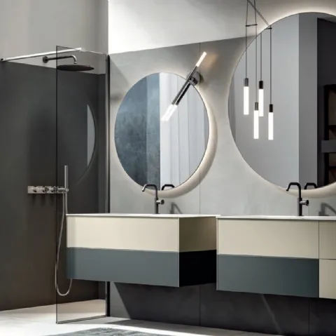 Mobile da Bagno sospeso in vetro extrachiaro laccato ecrù Enea 008 di Edoné