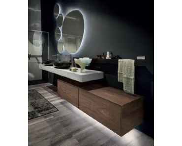 Mobile da Bagno sospeso in HPL olmo scuro e consolle in pietra piasentina Enea 002 di Edoné