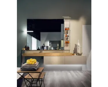 Mobile da Bagno sospeso in laccato opaco con consolle in rovere Enea 003 di Edoné