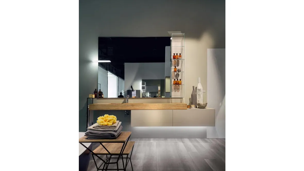 Mobile da Bagno sospeso in laccato opaco con consolle in rovere Enea 003 di Edoné