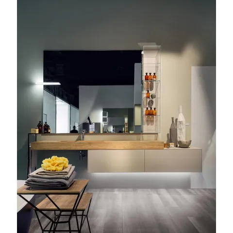 Mobile da Bagno sospeso in laccato opaco con consolle in rovere Enea 003 di Edoné