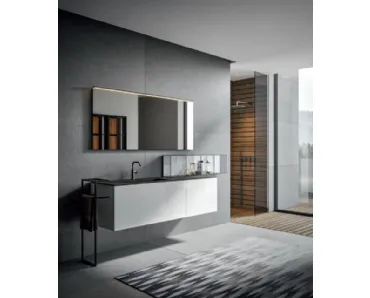 Mobile da Bagno sospeso in vetro extrachiaro laccato lucido diamante Enea 004 di Edoné