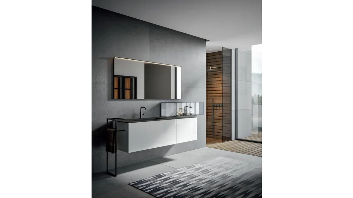 Mobile da Bagno sospeso in vetro extrachiaro laccato lucido diamante Enea 004 di Edoné