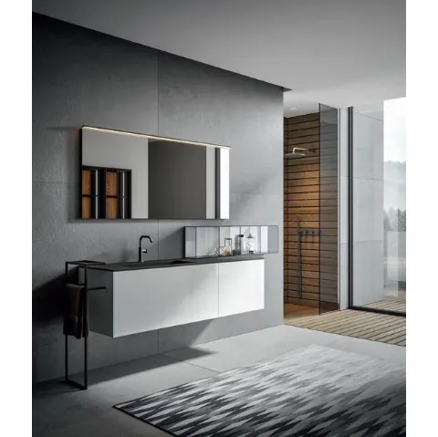 Mobile da Bagno sospeso in vetro extrachiaro laccato lucido diamante Enea 004 di Edoné