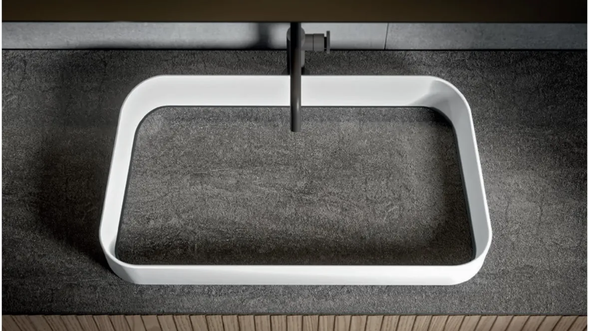 Mobile da Bagno sospeso moderno con tavoletta lavabo in finitura top pietra di Savoia Eos 003 di Edoné