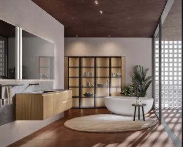Mobile da Bagno sospeso Eros 02 in polimerico essenza cannettato ambra di Edoné