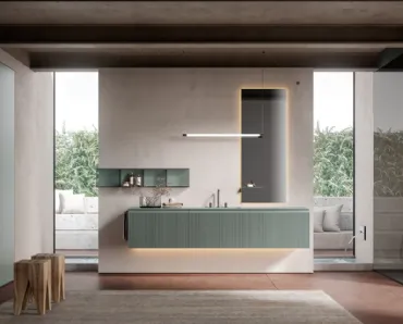 Mobile da Bagno sospeso Eros 03 in polimerico cannettato laccato lago di Edoné