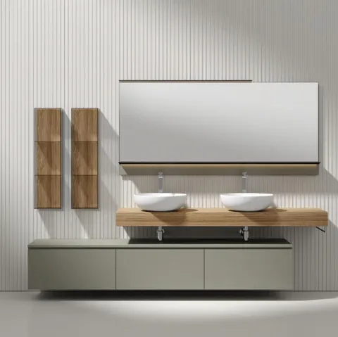 Mobile da Bagno sospeso laccato opaco Argilla e nobilitato Oak Trend Giunone 9025 di Edoné