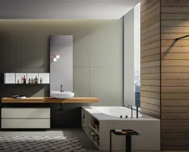 Mobile da Bagno sospeso in laccato opaco con top in castagno naturale Nike 007 di Edoné