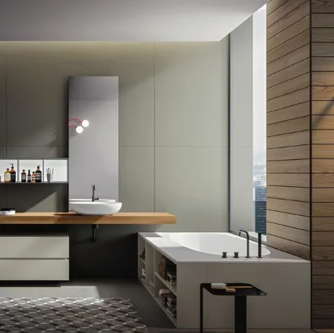 Mobile da Bagno sospeso in laccato opaco con top in castagno naturale Nike 007 di Edoné