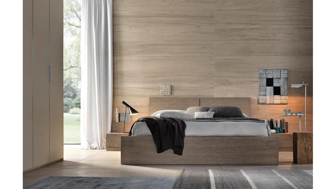 Letto matrimoniale in rovere con box contenitore Avalon di Giellesse