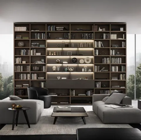 Libreria Flexus composizione 02 in Rovere Cenere e laccato opaco di Giellesse