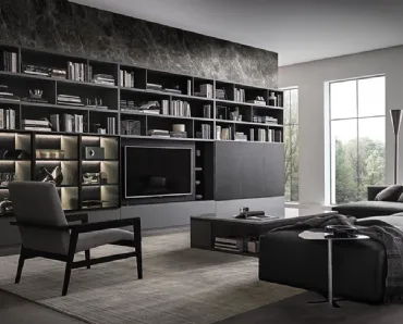 Libreria Flexus composizione 07 in Rovere termocotto e laccato Grigio opaco di Giellesse