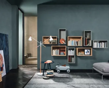 Libreria a muro componibile Lampo L6C09 in laccato opaco di Sangiacomo