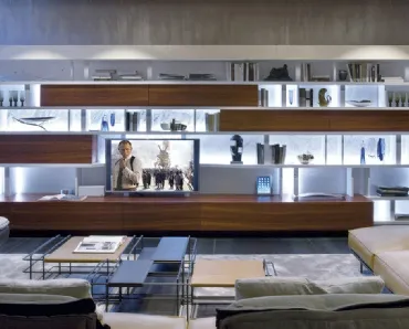 Libreria in legno e laccato bianco Living Cinema 04 di Turati T4