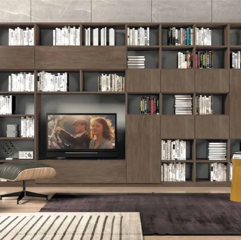 Libreria Living Space Set 5 con vano porta TV di Trabattoni