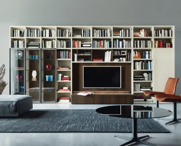 Libreria con vano porta TV Modo M6C63 in Rovere termotrattato e laccato opaco di Sangiacomo