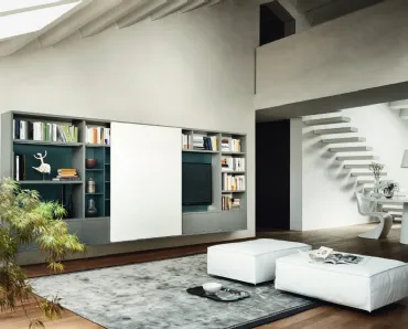Libreria con vano porta TV Modo M6C76 in laccato opaco di Sangiacomo