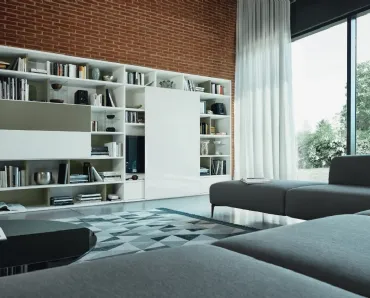 Libreria a muro Modo M6C95 in laccato opaco con anta in vetro lucido di Sangiacomo