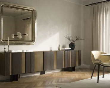 Madia Amsterdam con ante in legno verniciato con inserti in rovere bruciato di Cattelan Italia