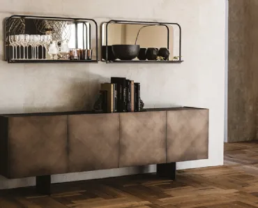 Madia Arizona in legno Brushed Bronze con top in cristallo extrachiaro verniciato moka acidato di Cattelan Italia