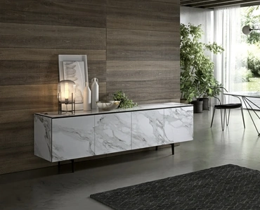 Madia moderna in ceramica Calacatta effetto marmo Armor di Ozzio