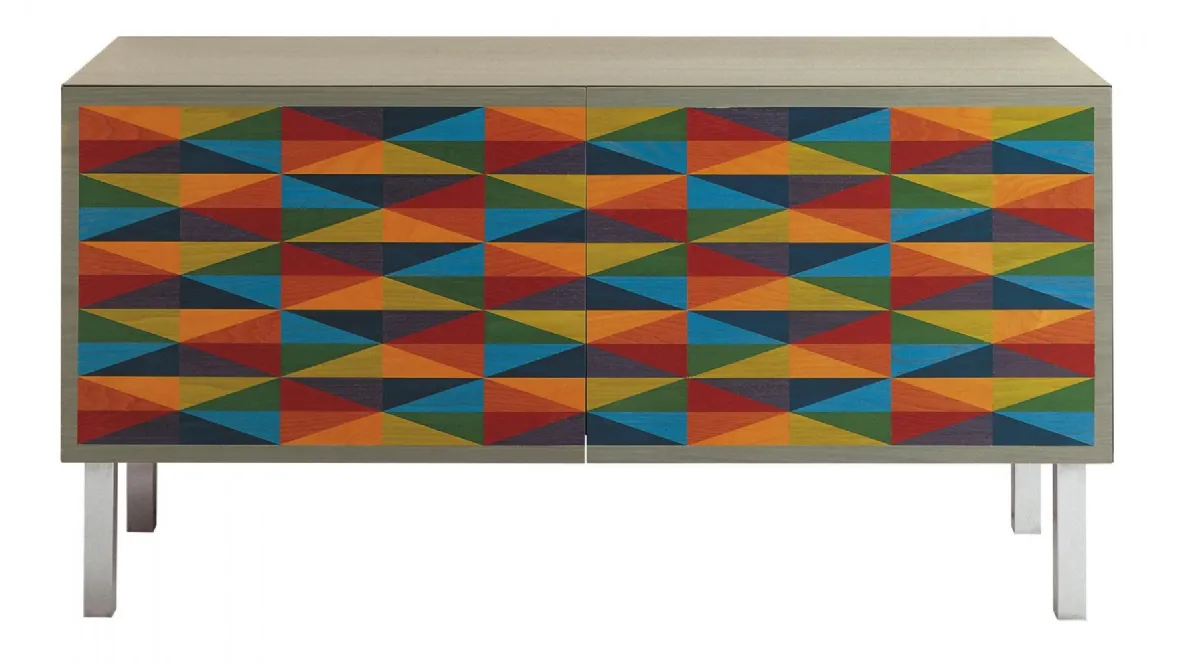 Madia con ante intarsiate con coppie di colori complementari Mandala di Laura Meroni